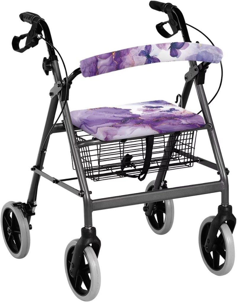 LedBack Rollator Walker Accessories for Walkers Purple Butterfly Marble Walker Seat Cover Rollator Seat and Back Rest Covers - Image 1